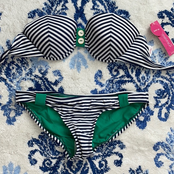 Xhilaration Push Up Navy Stripe Bikini - Picture 2 of 6